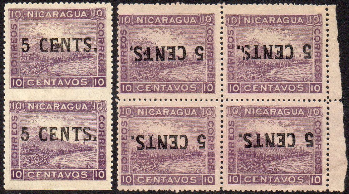 timbres-poste sellos postales stamps Nicaragua Momotombo Volcano & Train 1904 15 centavos surcharge 15c/10c
